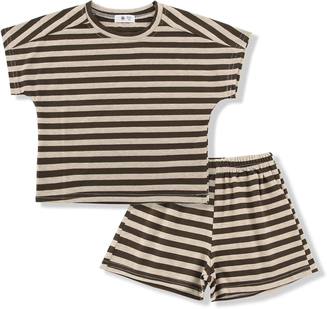 Girls 2 Piece Outfits Summer Girls Striped Batwing Sleeve Top and Short Sets 2-10Y | Amazon (US)