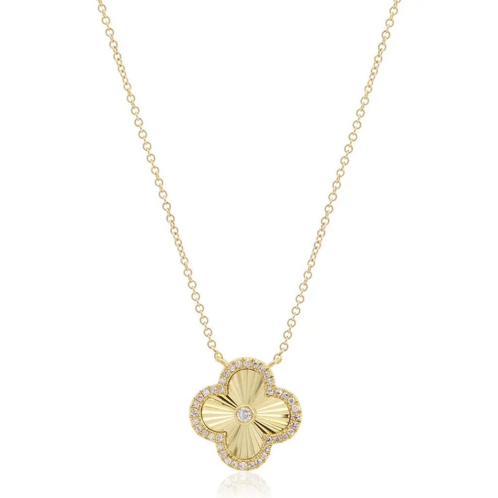 The Lovery Fine Jewelry Fluted Gold Diamond Accent Single Clover Necklace in Yellow Gold at Nordstrom, Size 7 | Nordstrom