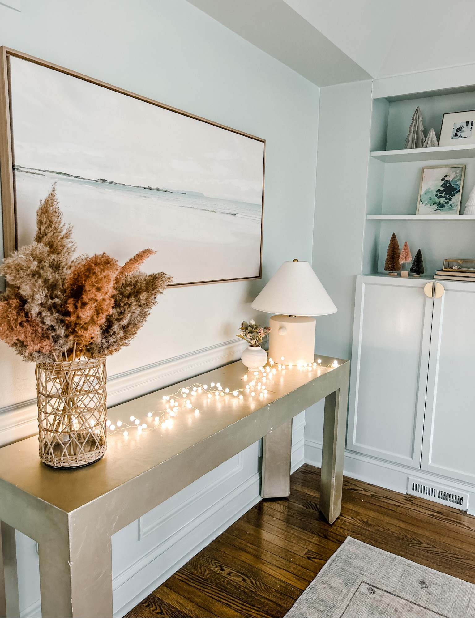 Home office decor, wall art, coastal landscape wall art, neutral wall art,  blush beach framed canvas art, ceramic table lamp with knob, Studio McGee table lamp, coastal decor, console table decor, shelf decor. Target. 

#LTKhome #LTKunder100 #LTKFind