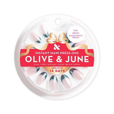 Olive & June Press-On Fake Nails - M Oval - Glazed Spruce French - 42ct | Target