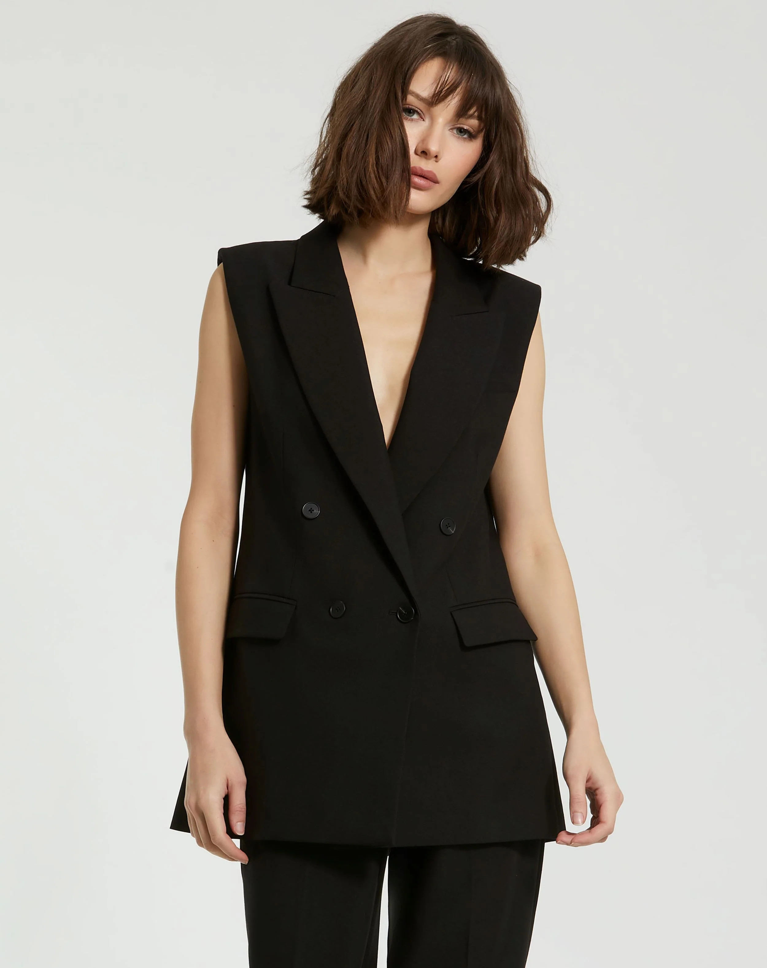 Tailored Crepe Sleeveless Blazer Vest - FINAL SALE | Mac Duggal