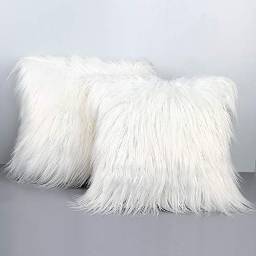 OurWarm Set of 2 White Fur Throw Pillows Fluffy Pillow Covers 18"x18", Faux Fur Pillow Covers Luxury | Amazon (US)