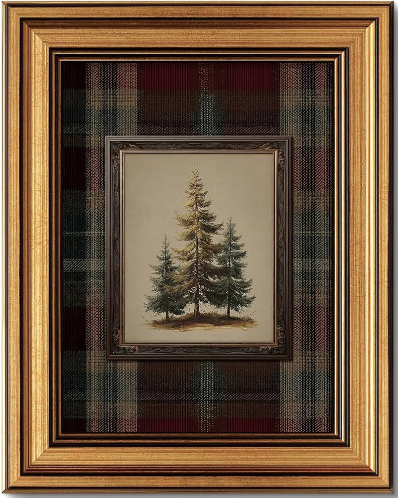 Framed Vintage Pine Tree Canvas Wall Art, Classic Rustic Plaid Christmas Painting,Farmhouse Holid... | Amazon (US)