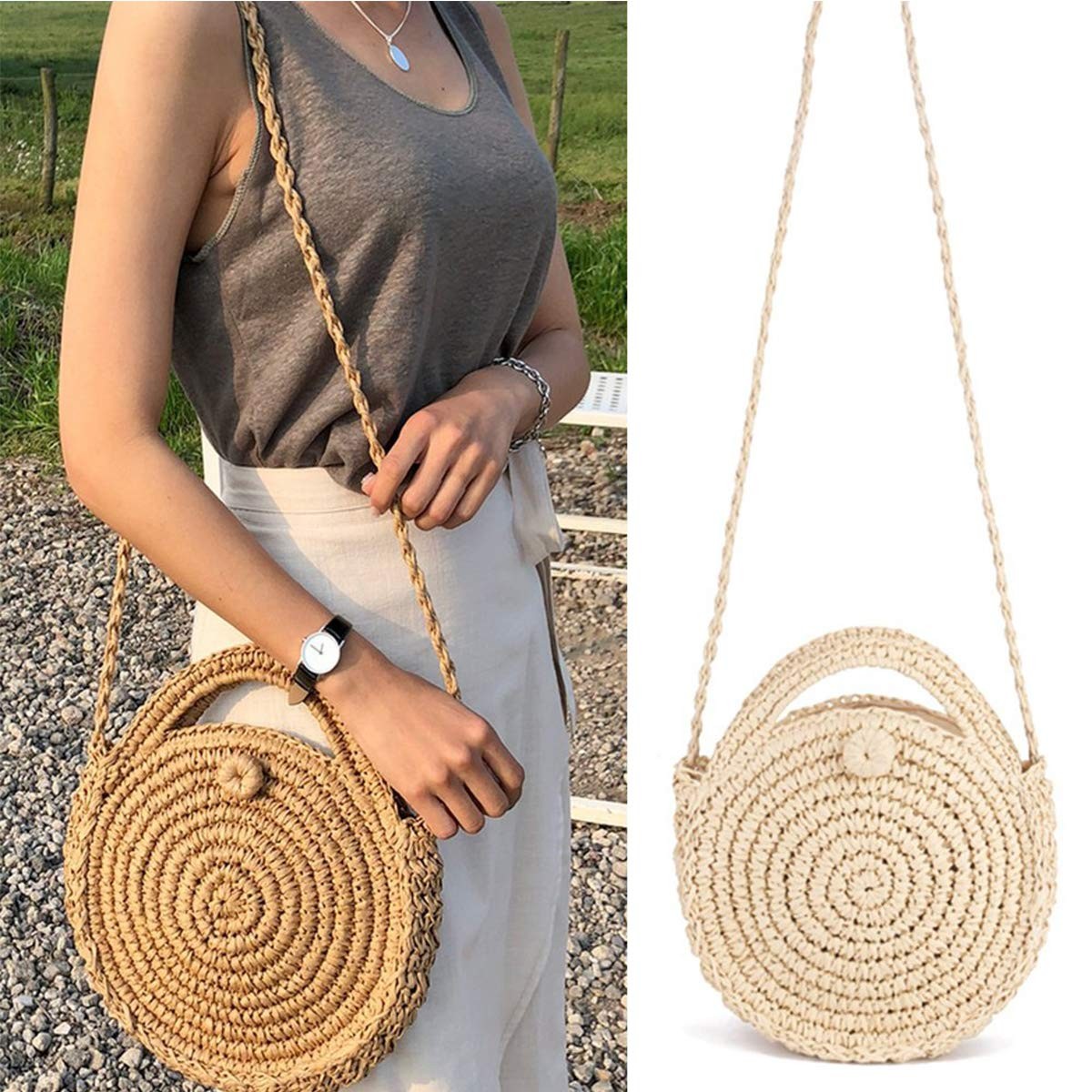 Airrioal Women Straw Crossbody Bag Summer Beach Weave Shoulder Bag | Amazon (US)