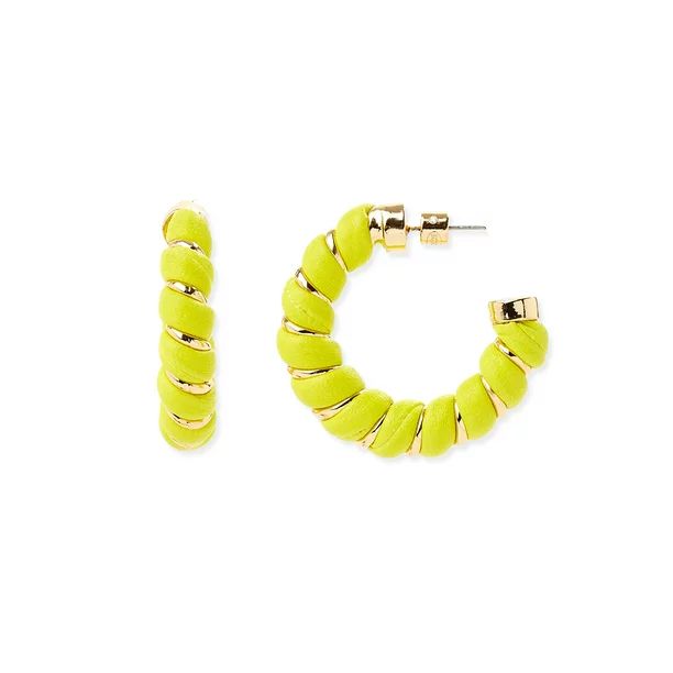 Scoop Women’s Citron Twisted Faux Leather and 14K Gold Flash-Plated Hoop Earrings | Walmart (US)