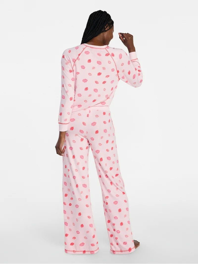 Joyspun Women's Cozy Lounge Collection Hacci Long Sleeve Top and Pants Pajama Set, 2-Piece, Sizes... | Walmart (US)