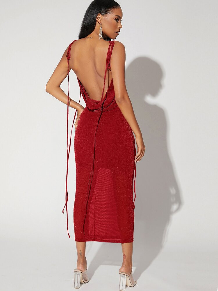 SHEIN BAE Tied Shoulder Backless Glitter Dress | SHEIN