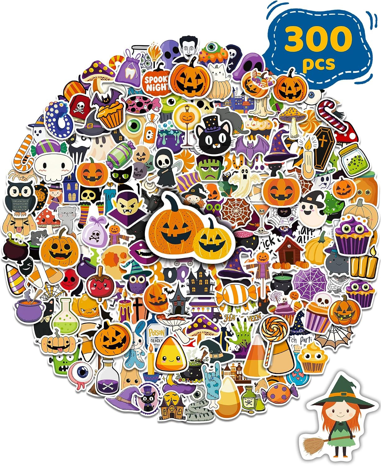 300 PCS Halloween Pumpkin Stickers,Waterproof Vinyl Water Bottle Stickers | Amazon (US)