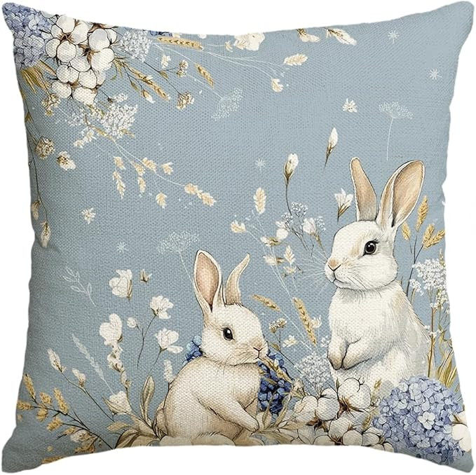 AVOIN colorlife Easter Bunny Blue Throw Pillow Cover, 18x 18 Inch Hydrangea Rabbits Cushion Case ... | Amazon (US)