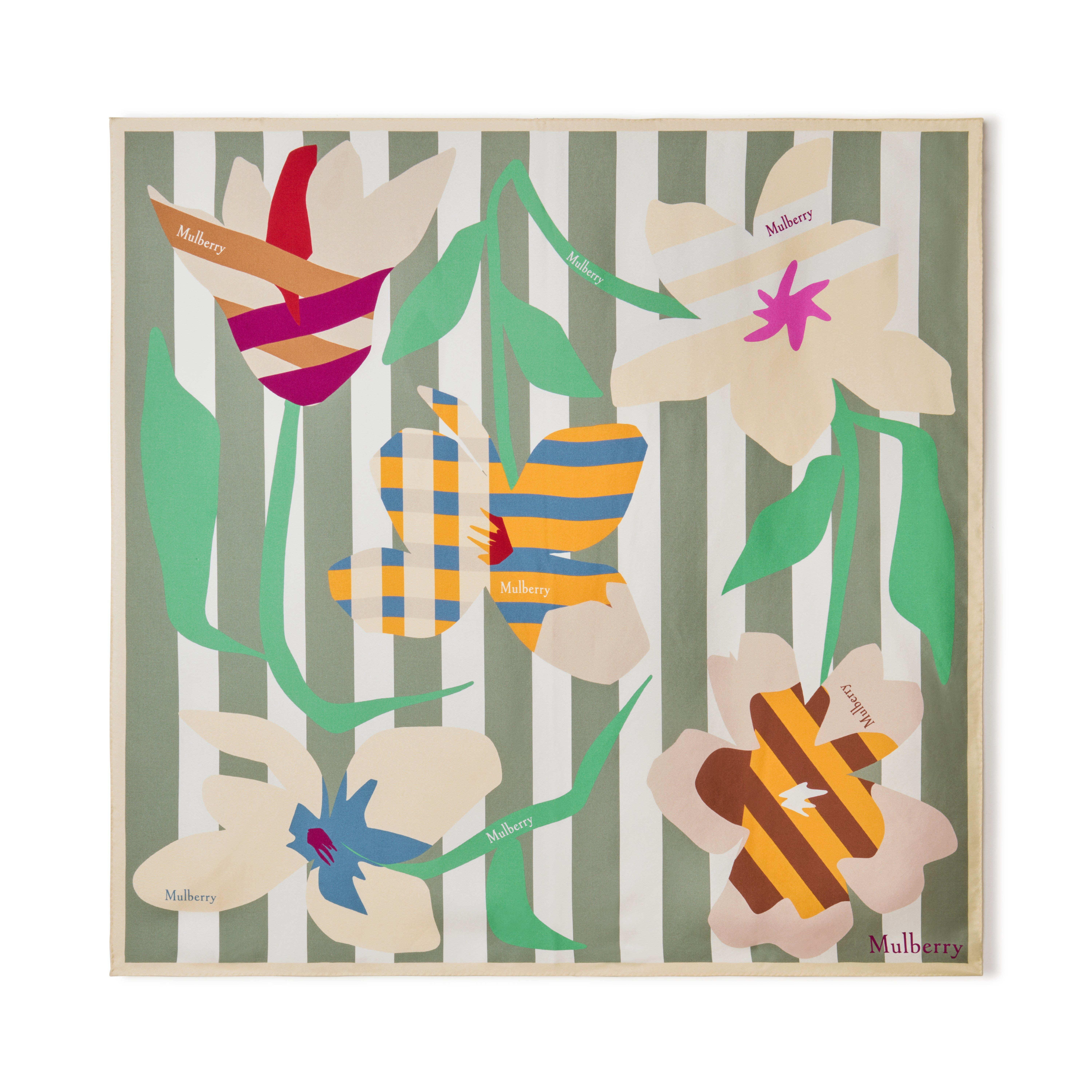 Mulberry Women's Graphic Floral Square Linen Green-Buttermi | MULBERRY