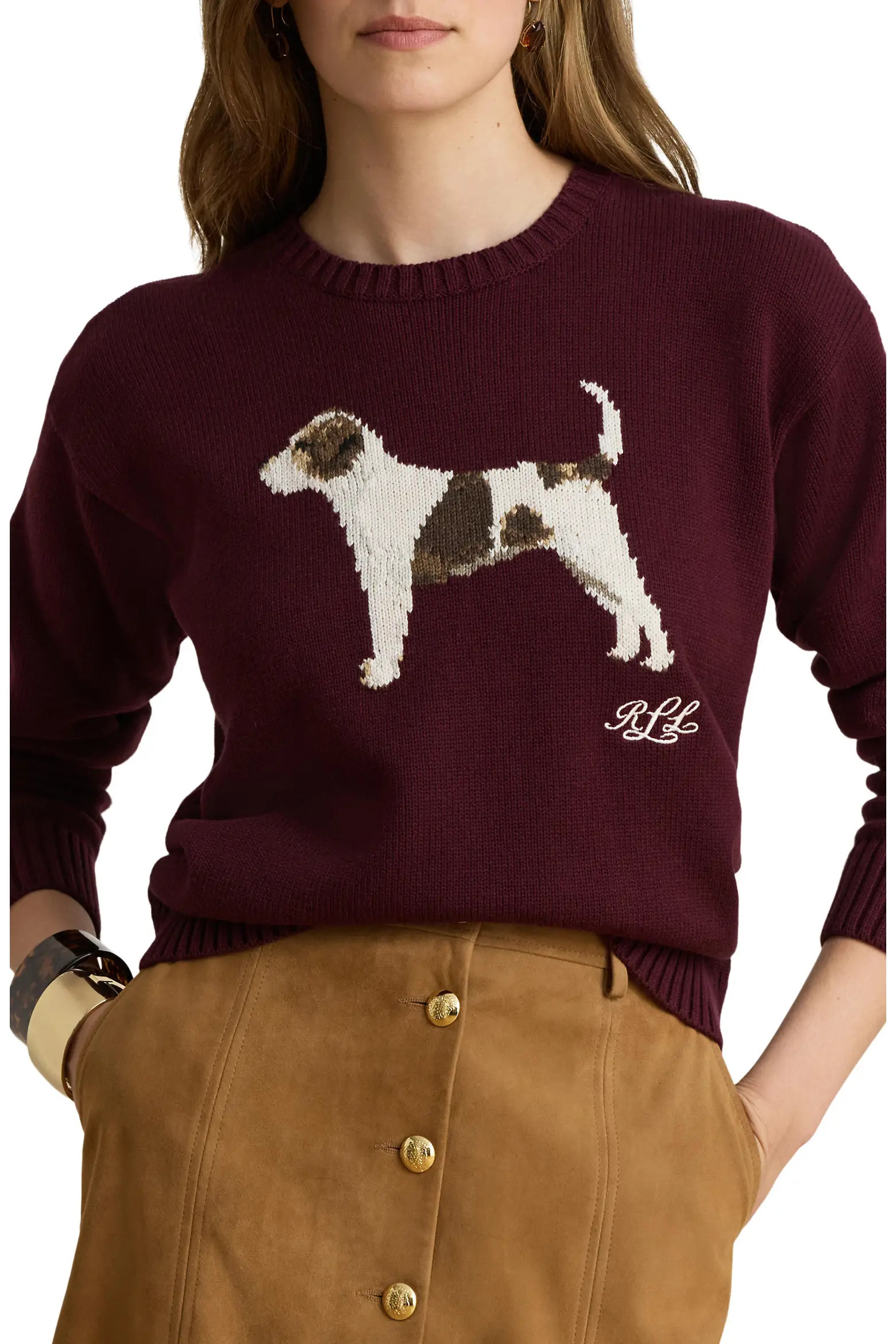 Lauren Ralph Lauren Intarsia Knit Cotton Crewneck Sweater (Women) | Nordstrom | Nordstrom