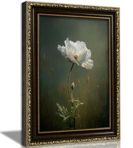 Vintage Framed Floral Wall Art Poppy Canvas Painting Vintage White Flower Wall Decor Retro Botanical Floral Print Artwrok for Living Room Bedroom Hallway Office Home Decor | Amazon (US)