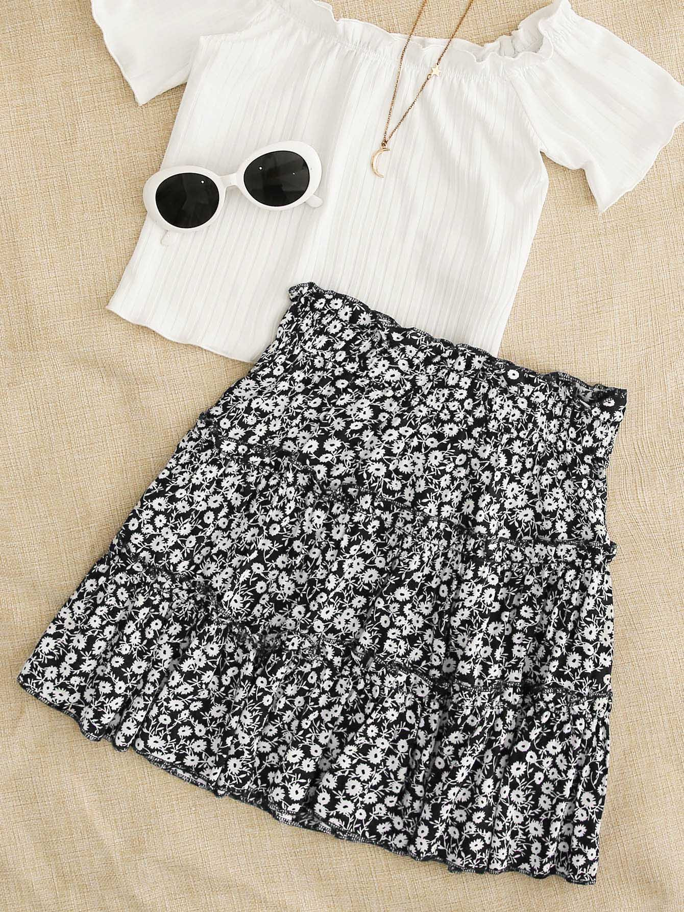 Ditsy Floral Print Layered Skirt | SHEIN