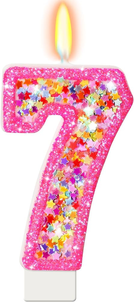 Hot Pink Star Sequins Number 7 Candle 7th Birthday Decoration Girl | Amazon (US)