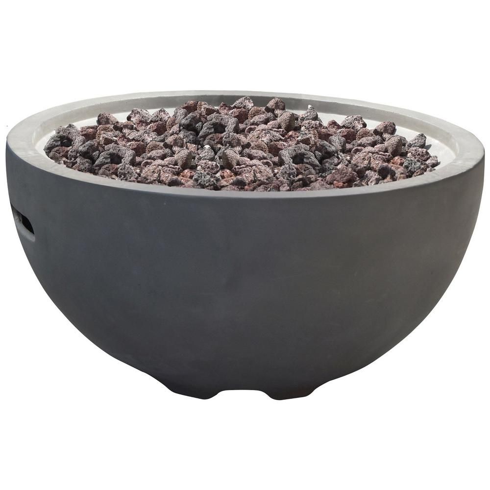 Modeno Nantucket 26 in. x 14 in. Round Concrete Natural Gas Fire Pit in Grey with Canvas Cover and L | The Home Depot