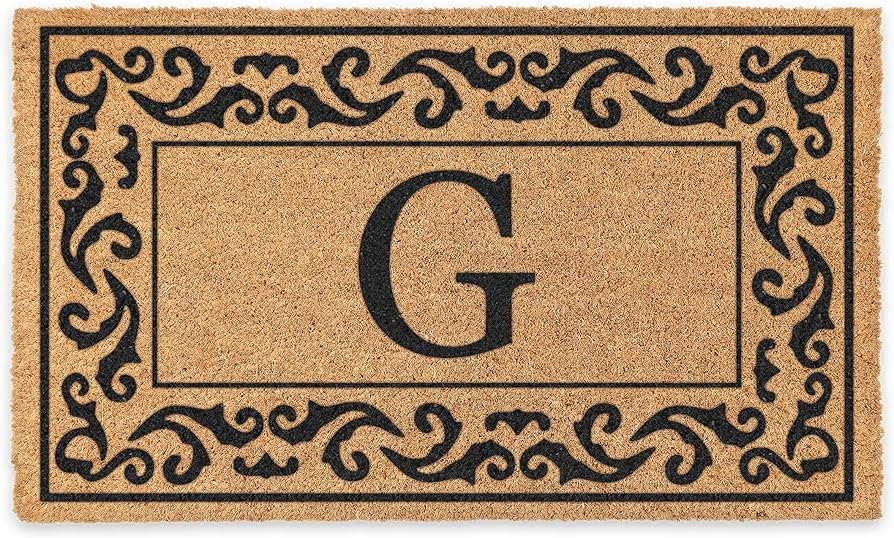 COCO MATS 'N MORE Black Rolling Scrolls Bordered Monogrammed Coco Doormat 22" x 36" with Vinyl Ba... | Amazon (US)