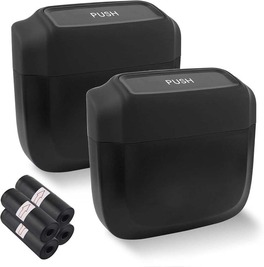 IHOTDER 2PCS Car Trash Can with Lid + 60PCS Garbage Bags,Mini Trash Can Interior Accessories for ... | Amazon (US)