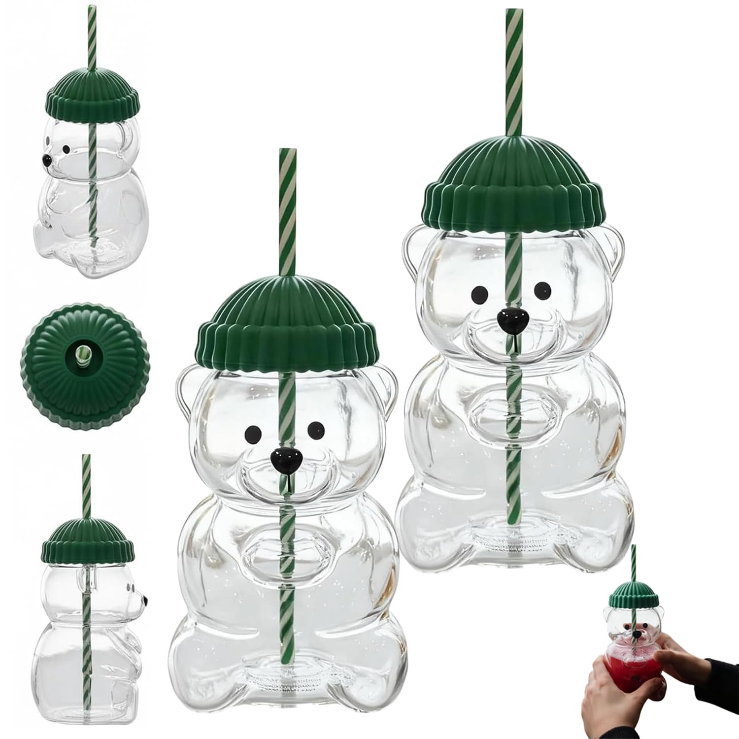 2025 New Bear Straw Cup, Cute Bear Glass Cup with Straw, 20oz Reusable Bears Cup with Lid, Aesthe... | Amazon (US)