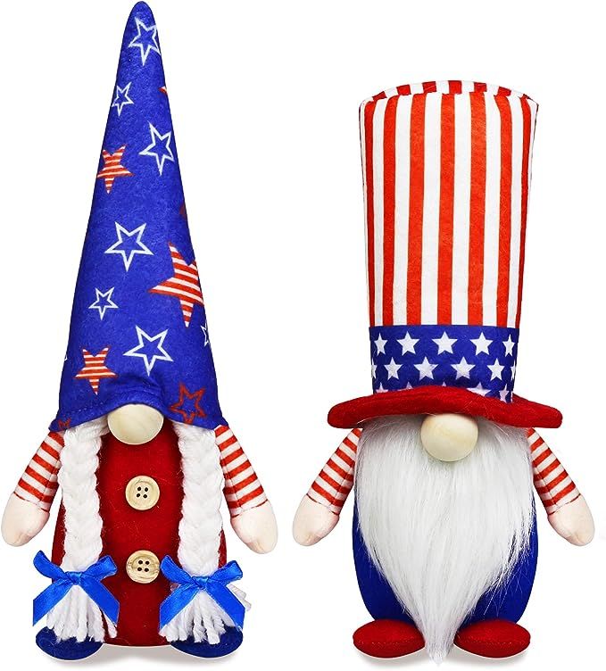 4th of July Patriotic Gnome Decorations, 2 PCS Handmade Mr & Mrs USA Swedish Tomte Gnomes Plush T... | Amazon (US)