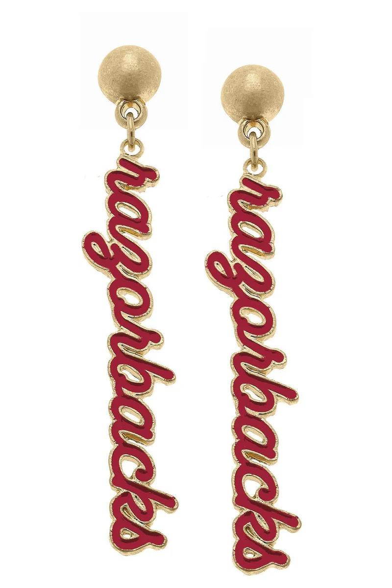 PREORDER 10/1: Arkansas Razorbacks Enamel Script Earrings | CANVAS