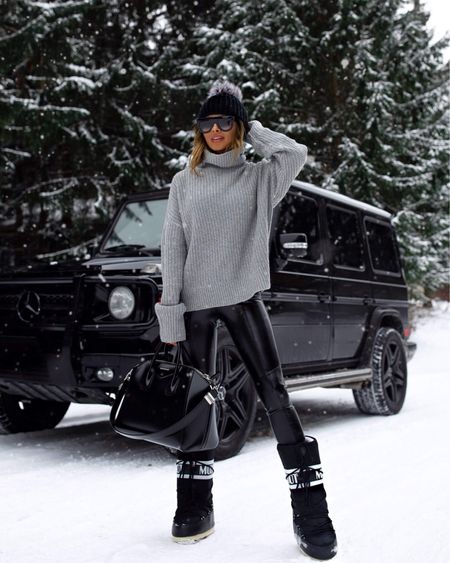 Winter outfit ideas / snow outfit
Gray turtleneck sweater
Similar faux leather leggings
Moon boots currently in stock
Kyi kyi Pom Pom beanie 



#LTKstyletip #LTKshoecrush #LTKSeasonal