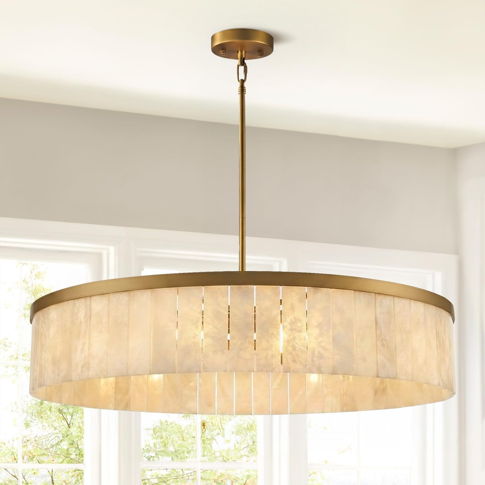 D41" Round Alabaster Chandelier Gold Natural Spanish Marble Chandeliers for Dining Room, Modern b... | Amazon (US)