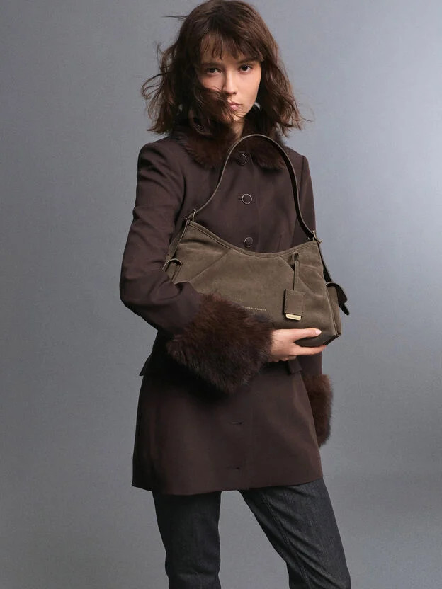 Stone Grey Khai Side-Pocket Shoulder Bag | CHARLES & KEITH | Charles & Keith US