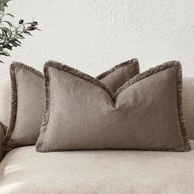 Foindtower Boho Linen Fringe Lumbar Throw Pillow Covers 12×20 Light Coffee | Amazon (US)