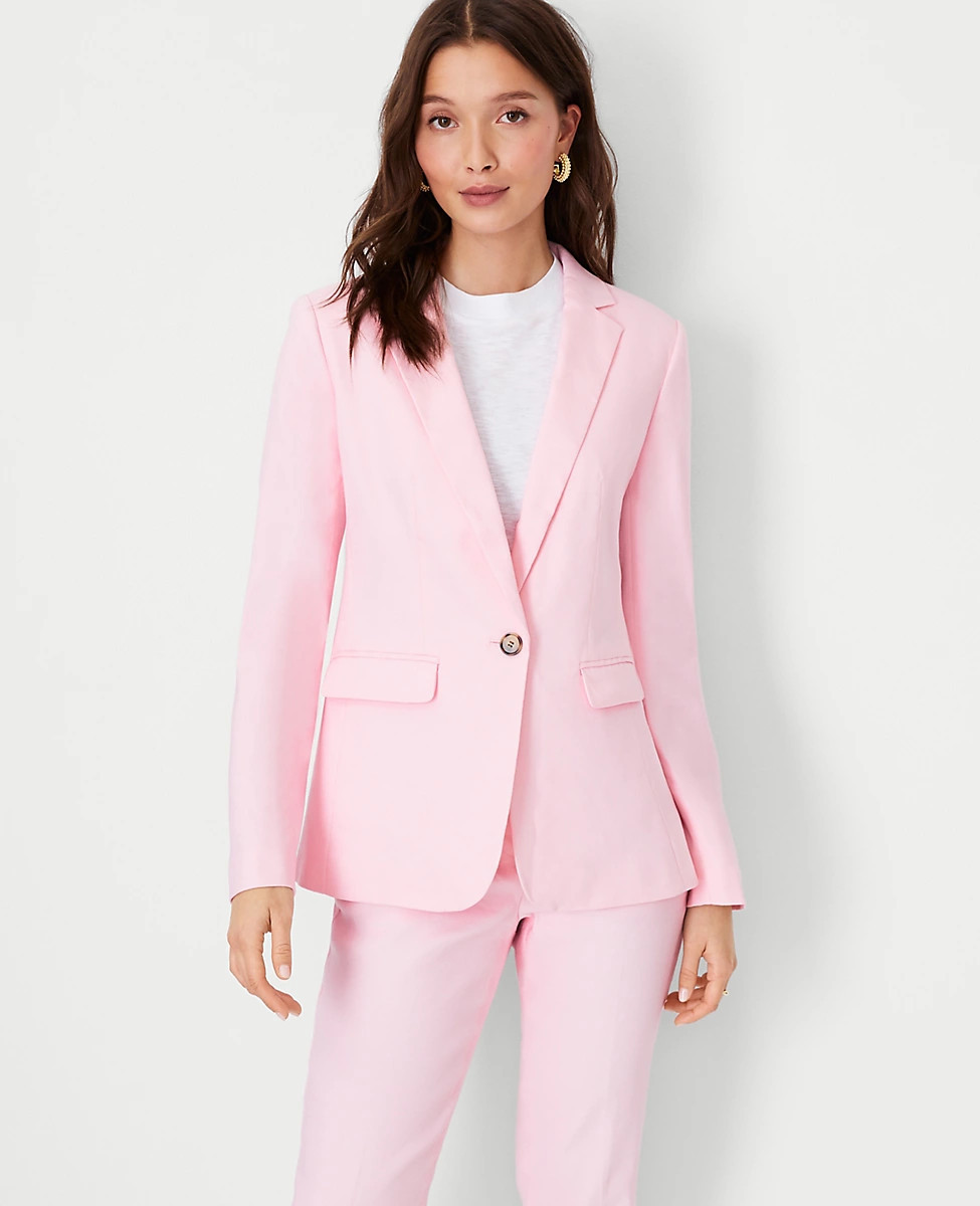 The Petite Notched One Button Blazer in Linen Blend | Ann Taylor (US)
