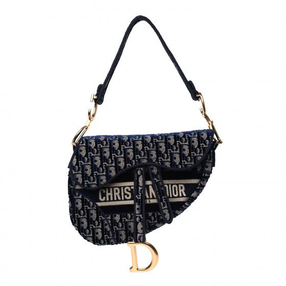 CHRISTIAN DIOR Velvet Oblique Saddle Bag Blue | Fashionphile