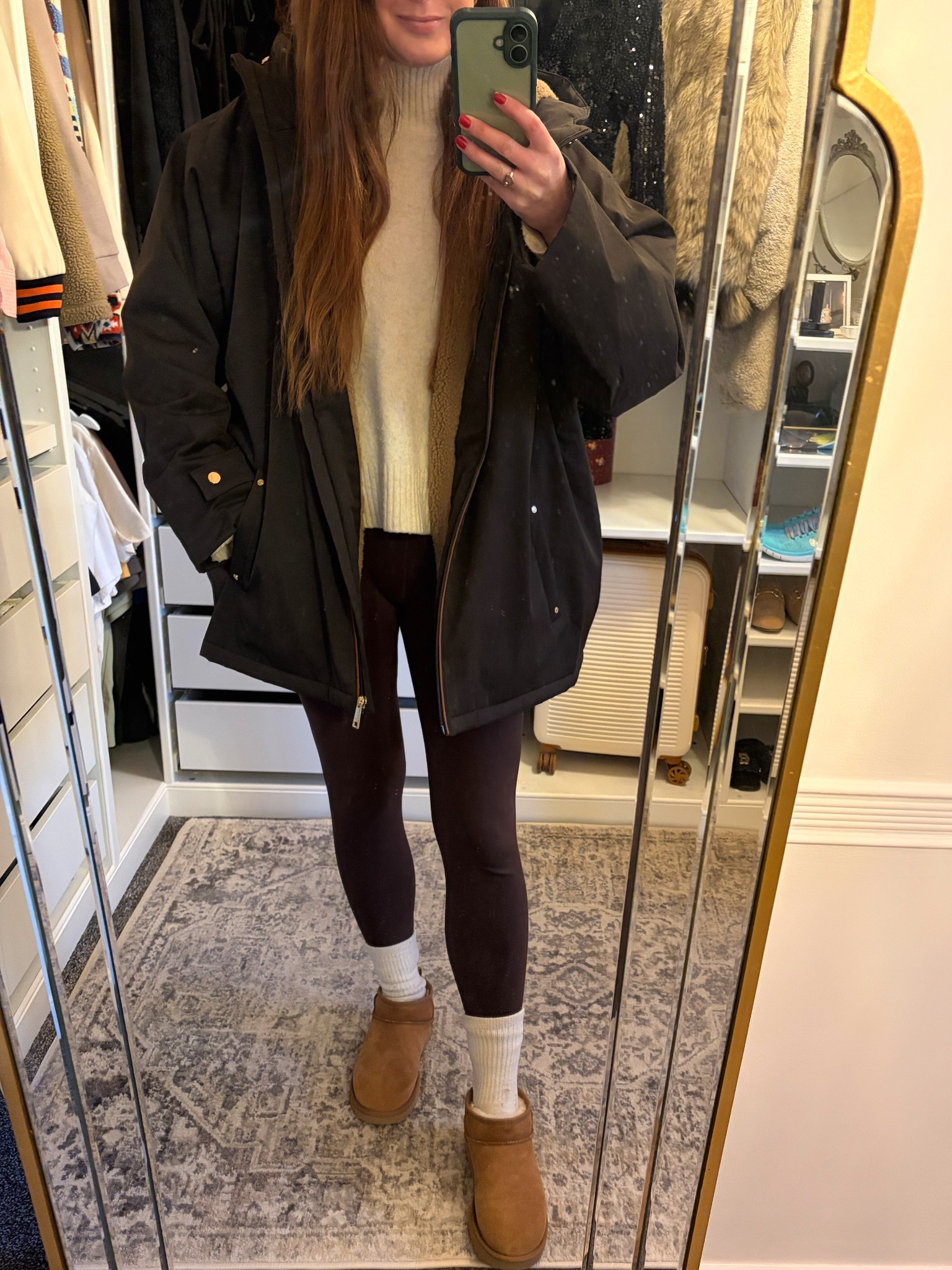Happy New Years Eve! My go to winter uniform for frosty days ❄️ A waterproof coat layered over a soft neutral turtleneck, paired with chocolate leggings and ankle UGG boots for ultimate warmth and comfort. Perfect for cold morning walks, errands, or cosy winter outings. 🤎🐻🧦🍫

#LTKuk #LTKstyletip #LTKwinter