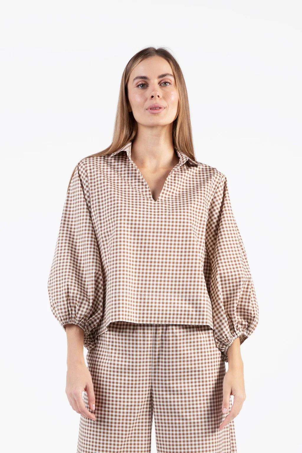 Take Pause Top - Gingham Tudor Brown | Quiet Culture