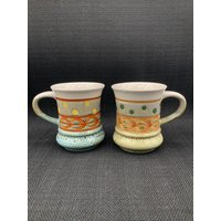 Vintage Stoneware Pottery Mugs Set, Handcrafted Ceramic Cups, Rustic Drinkware, Breakfast Tableware | Etsy (US)