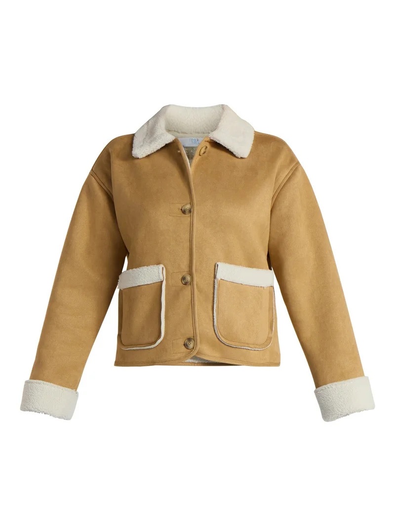 Time and Tru Women's and Women's Plus Bonded Faux Shearling Jacket, Sizes XS-2X | Walmart (US)