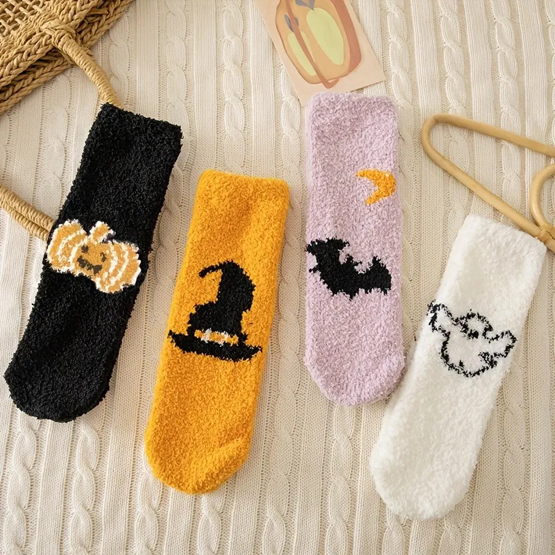 Pumpkin & Bat Print Socks, Cute & Funny Halloween Fuzzy Socks, Women's Stockings & Hosiery | Temu Affiliate Program