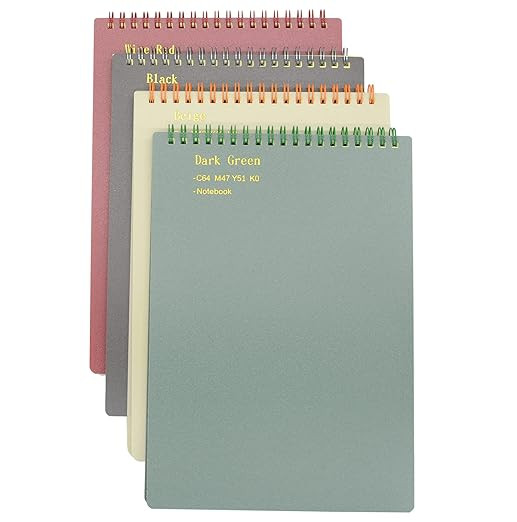 Yansanido Top Bound Spiral Notebook, 4 Pcs 4 Color 9.8 Inch x 6.9 Inch B5 Size Thick Plastic Hard... | Amazon (US)