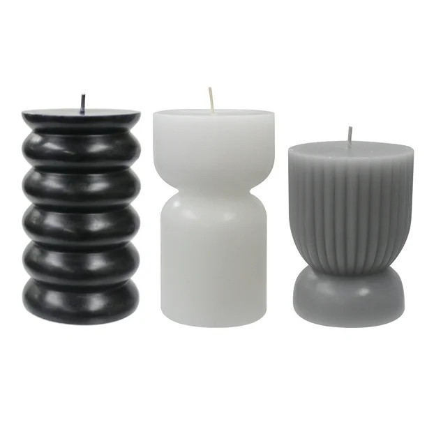 Better Homes & Gardens Unscented Pillar Candles, 3-Pack, 3 inches Dia, Black, Gray, White - Walma... | Walmart (US)