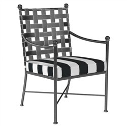 Sunset West Provence White Black Stripe Cabana Cushion Metal Outdoor Dining Arm Chair | Kathy Kuo Home