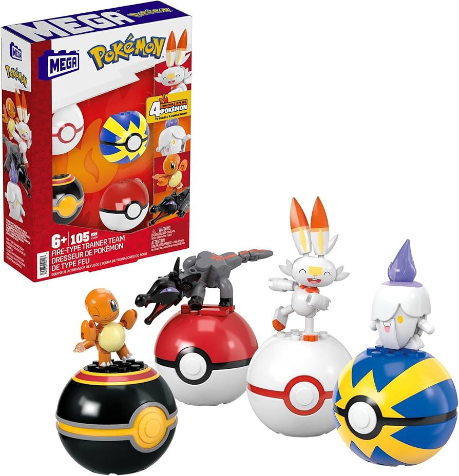 Mega Pokémon Building Toys Set Fire-Type Trainer Team with 105 Pieces, 4 Poseable Character, 2 I... | Amazon (US)