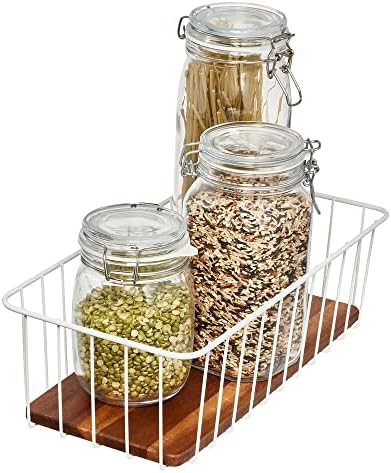 iDesign The Ría Safford Collection Wire Basket with Acacia Wood, 16" x 8" x 5" | Amazon (US)