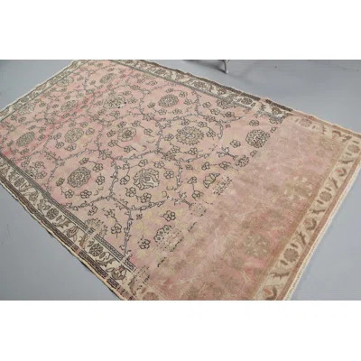Vintage Antique Turkish Rug in Pink with Floral Patterns - Ideal for Living Room Decor | Wayfair North America