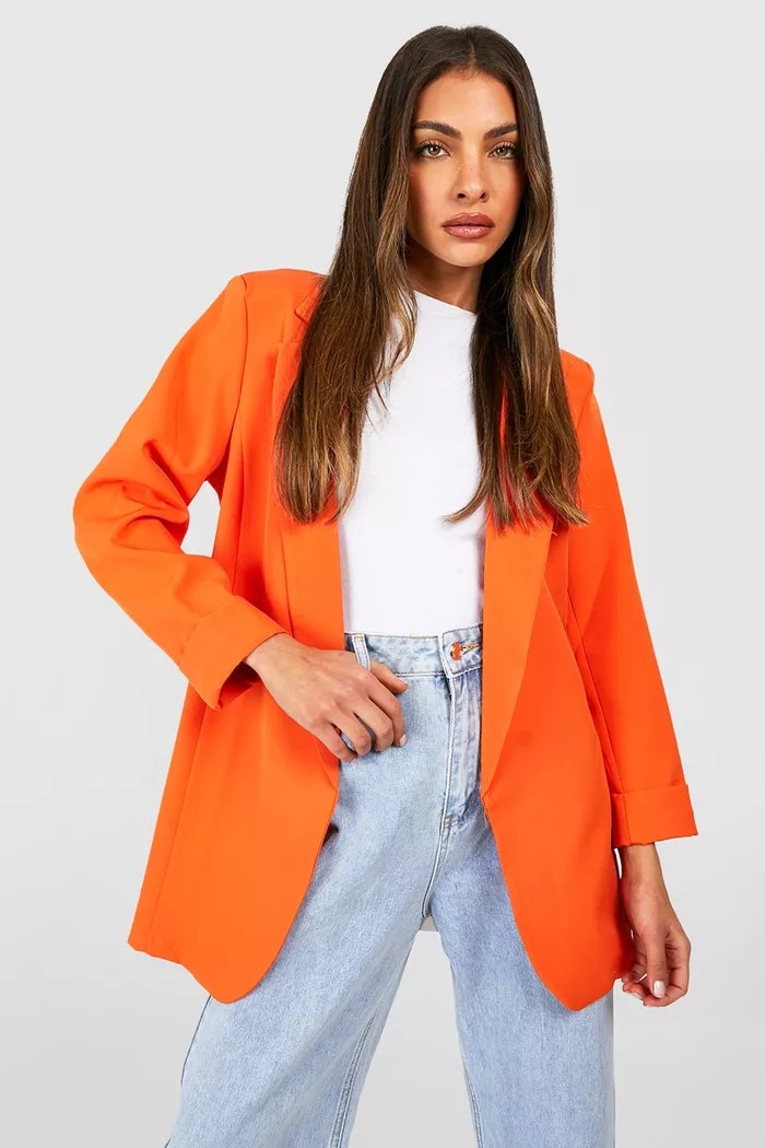 Basic Woven Turn Cuff Relaxed Fit Blazer | boohoo (US & Canada)