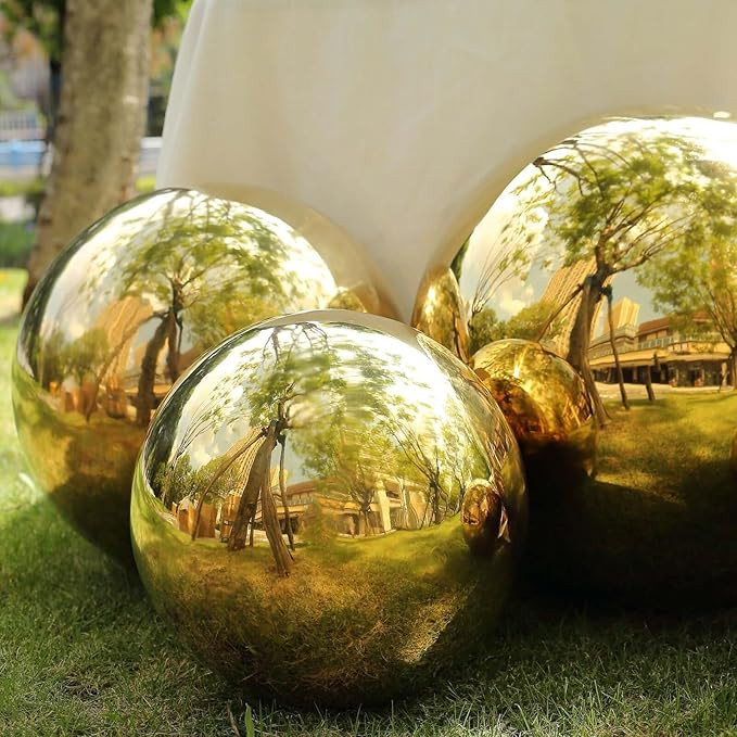 Efavormart Gold Stainless Steel Gazing Globe Mirror Ball, Reflective Shiny Hollow Garden Sphere -... | Amazon (US)