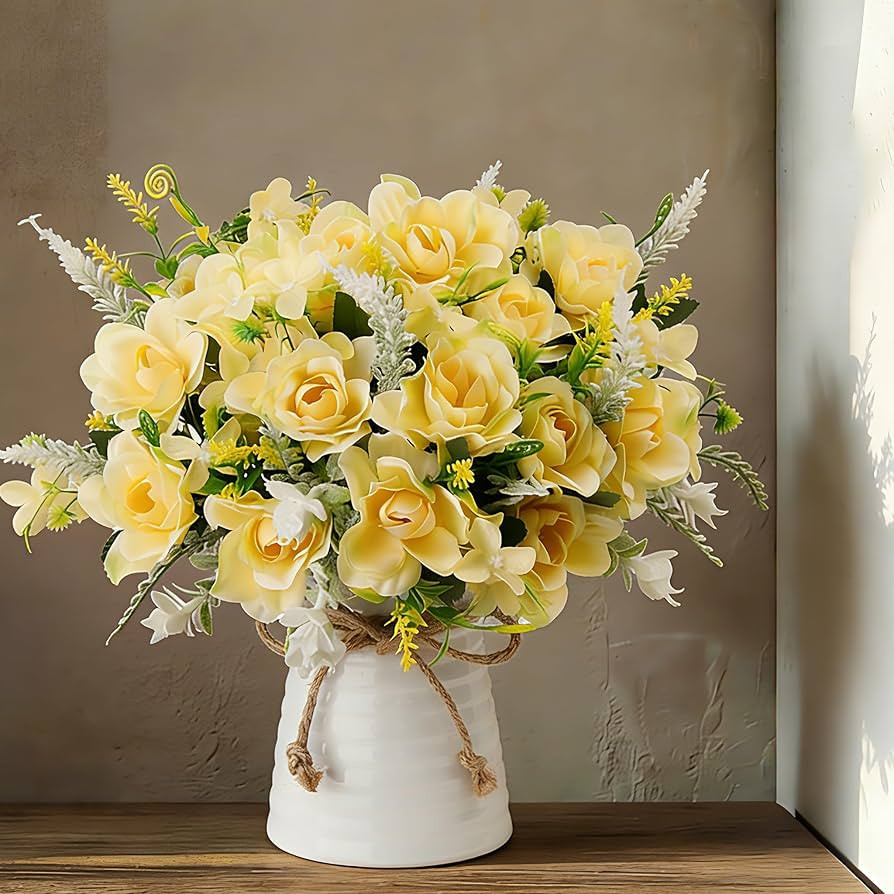 LESING Artificial Flowers with Vase for Table Centerpieces,Fake Silk Gardenia Flower in Vase Deco... | Amazon (US)