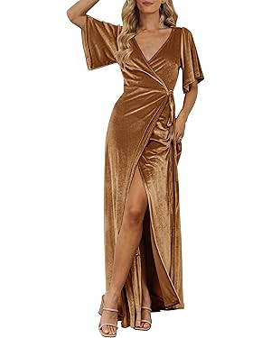 MEROKEETY Velvet Maxi Wedding Guest Dress Formal Dresses | Amazon (US)