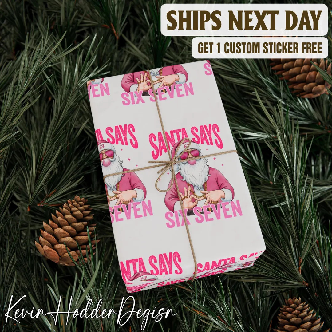 Six Seven Santa Pink Christmas Wrapping Paper, Viral Trend Gift Wrap for Kids, Meme Christmas Wra... | Etsy (US)