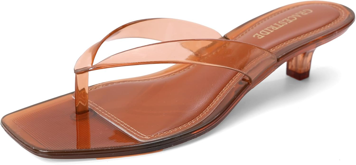 Women’s Flip-Flops Kitten Heels Thong Sandals For Women Square Toe Slip On Fashion Summer Dress... | Amazon (US)