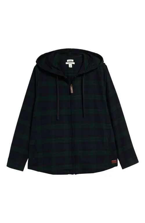 L.L.Bean Scotch Plaid Women's Flannel Hoodie in Blackwatch at Nordstrom, Size Medium | Nordstrom