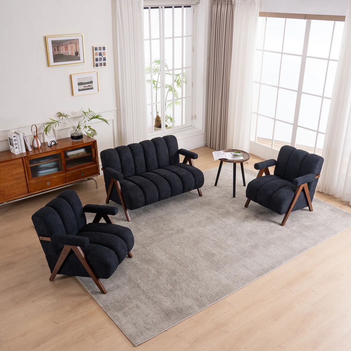 Calen 3-Piece Modern Upholstered Tufted Boucle Living Room Set (Set of 3) | Wayfair North America
