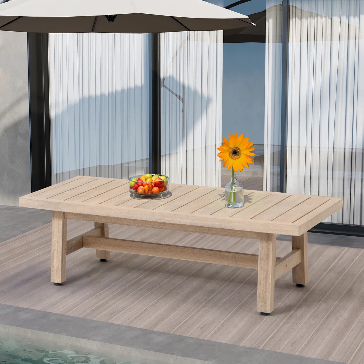 Patio Mediterranean Style Acacia Wood Dining Table | Wayfair North America